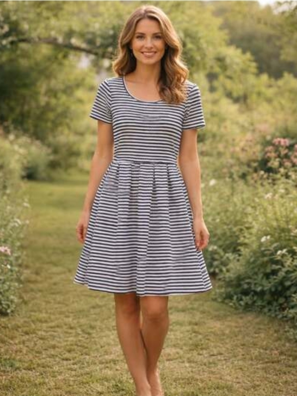 LuLaRoe Amelia Black & White Textured Striped Fit-and-Flare Dress